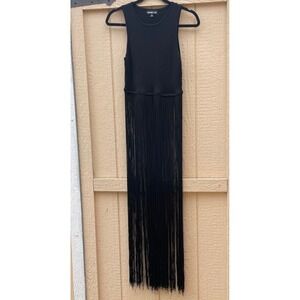 Rehab Lab Fringe Tank Dress Medium Black Sleeveless Western Festival Costume